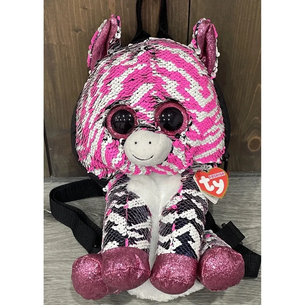 Beanie Boos Sequin Backpack FLIPPABLES - Zoey The Pink Zebra‎ The Ty Fashion New